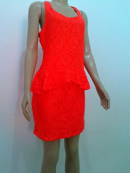 Vestido em Renda Babado  Laranja Tamanho G