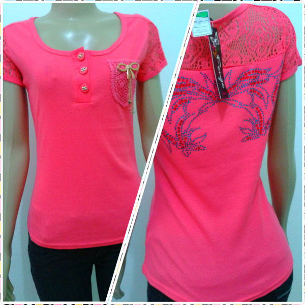 Blusa Feminina malha Rosa renda